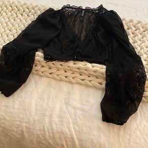 For Love & Lemons Black Lace crop top